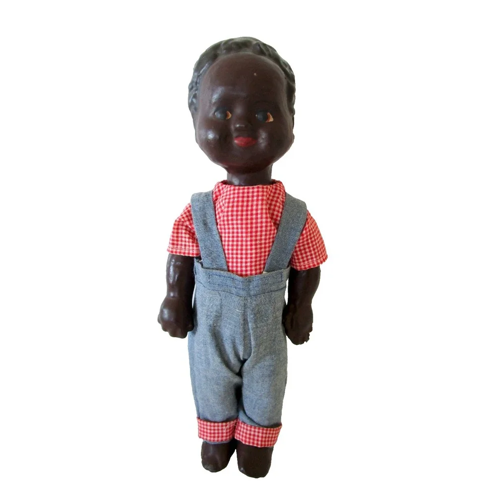 Antique Papier Mache African American Boy Doll Squeeze 13